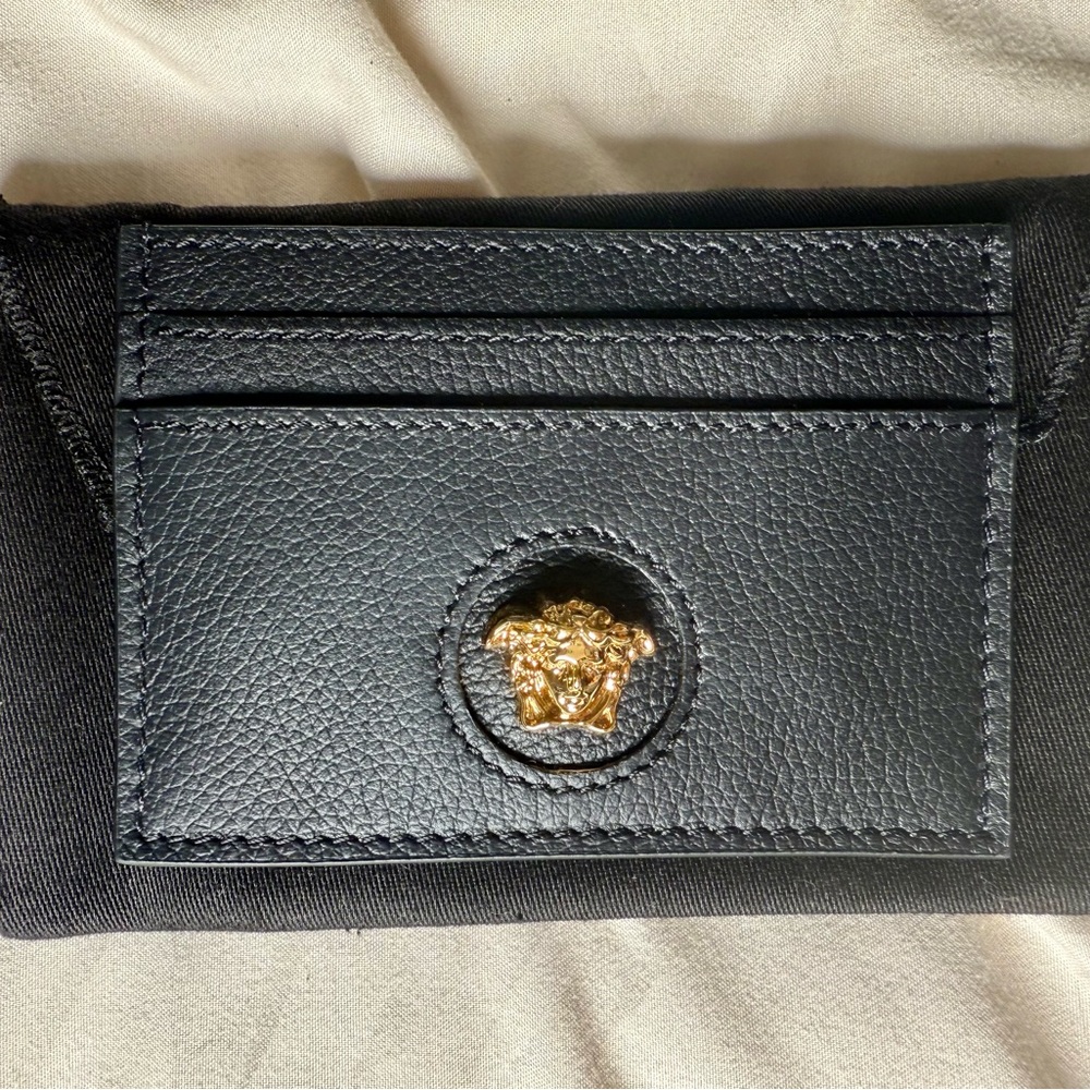 Versace Black Leather Card Holder with Gold Medusa